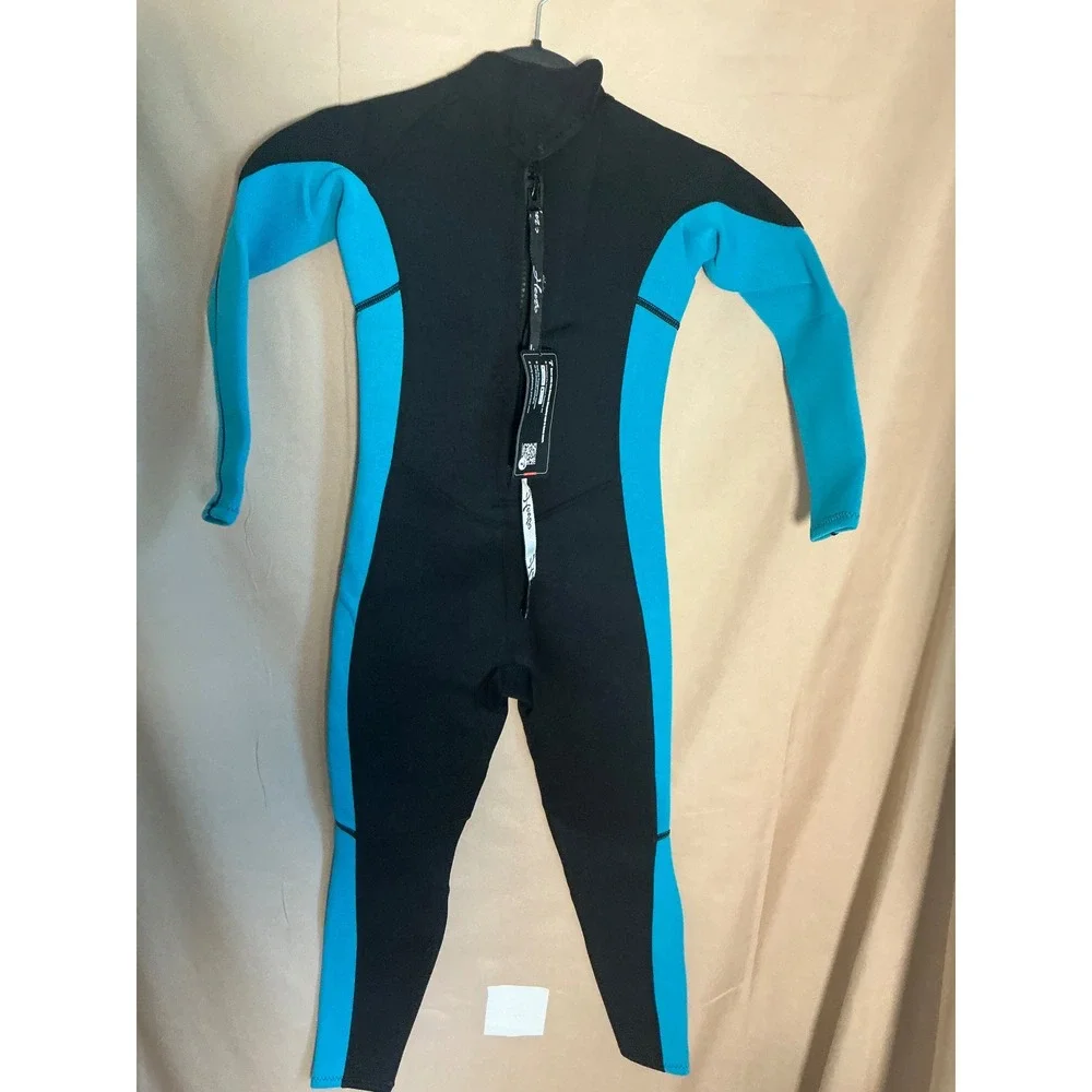 Hevto Wetsuit Kids Size 8 Black Blue Excellent 3/2mm Neoprene Full Body Back Zip